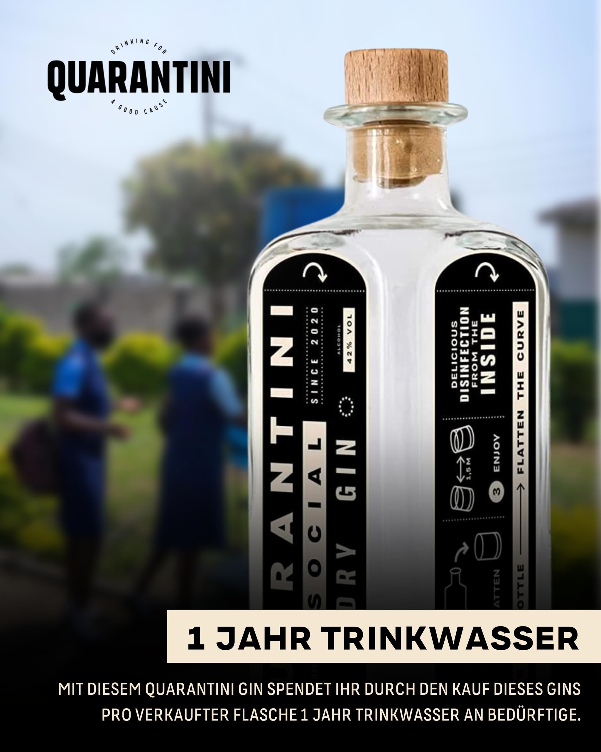 Quarantini Dry Gin 42% Vol. (500 ml Geschenkset) – mit aromatischen Botanicals aus Papaya, Bergamotte und Pomeranze