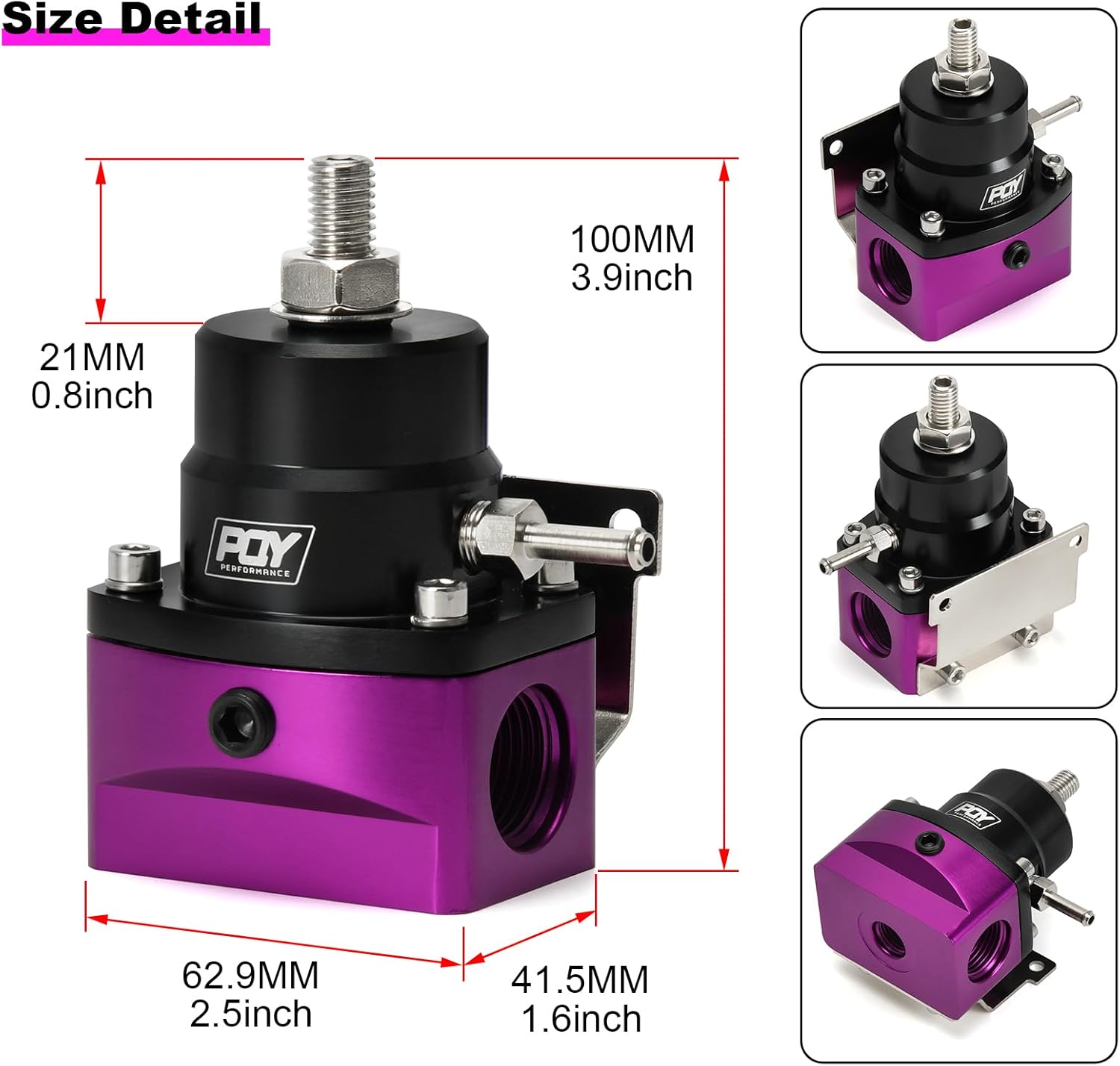 Adjustable Fuel Pressure Regulator Kit 3-110PSI with AN10 Feed Port and AN6 Return Port with Replacement Spring (purple+black)