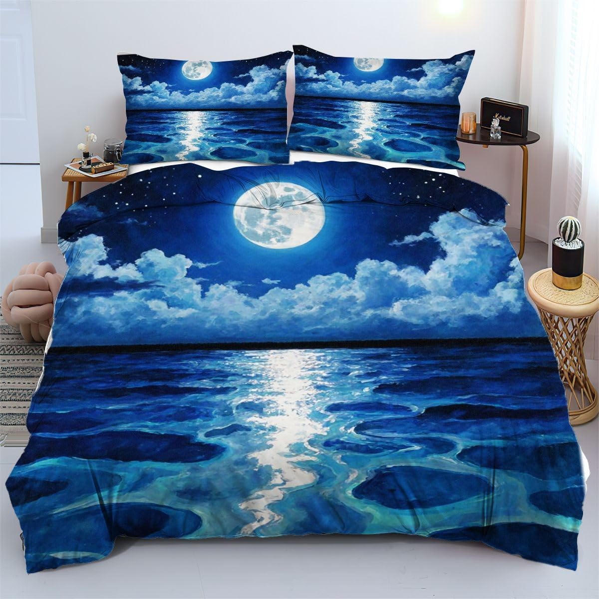 Housse de couette 240x260 lune bleue pour sublimer la chambre d'amis