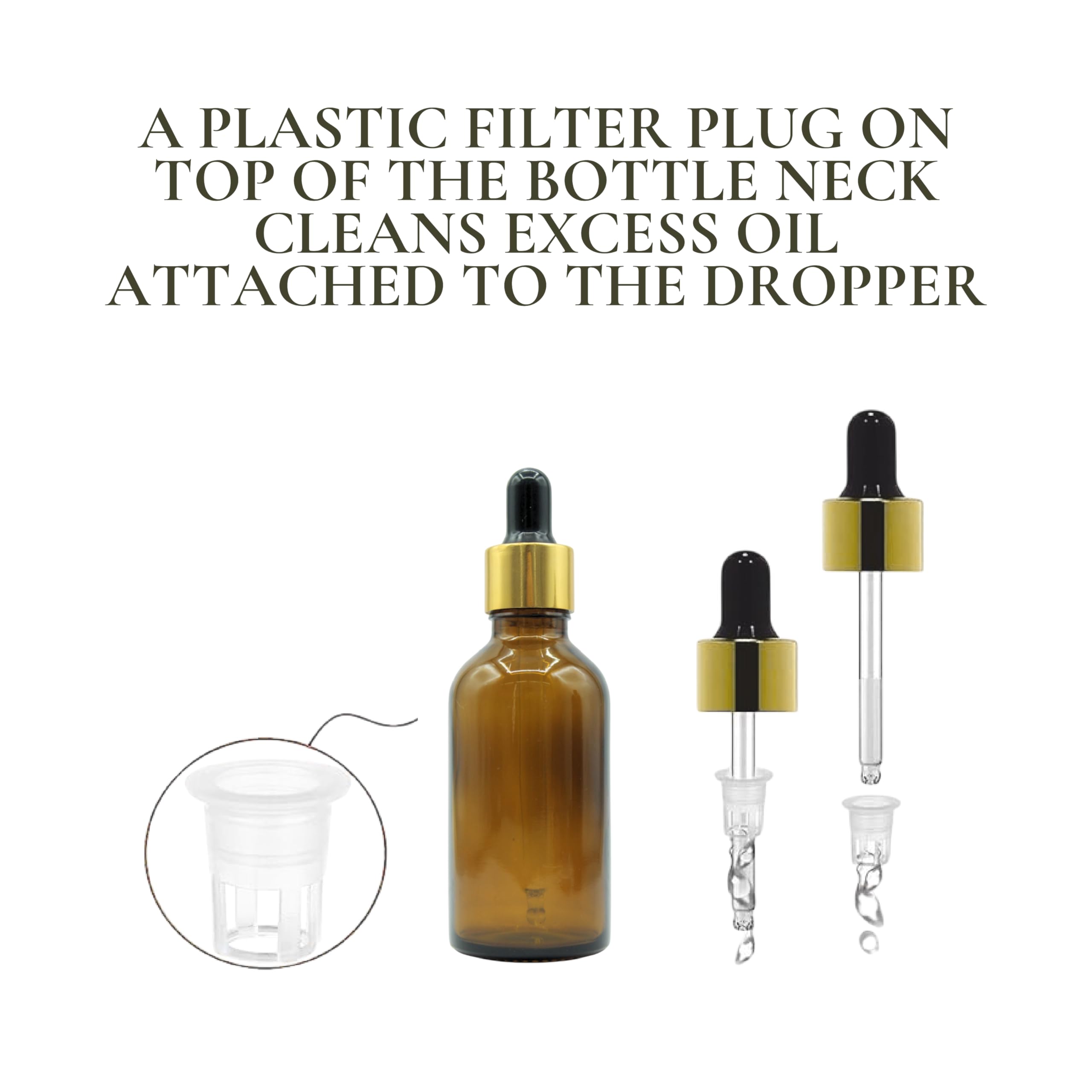 PHARCOS 50ml Amber Round Empty Glass Bottle with Golden Plating Ring, Black Silicone Teat for Essential Oils Blends, DIY Skin Care, Serum Bottles, Cosmetic Use Essential Oil bottles (Amber- 1pc- 50ml)