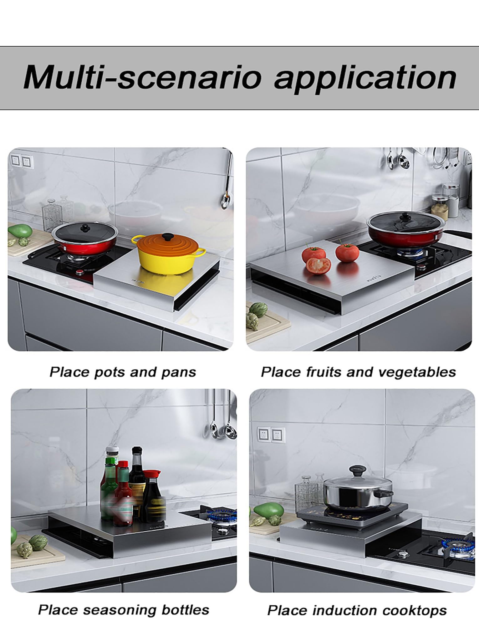 Genérico Organizador de estantes for Cubierta de Estufa de Acero Inoxidable 316, Compatible con Estufas de Gas, inducción y eléctricas.(L80xw50xh9cm)