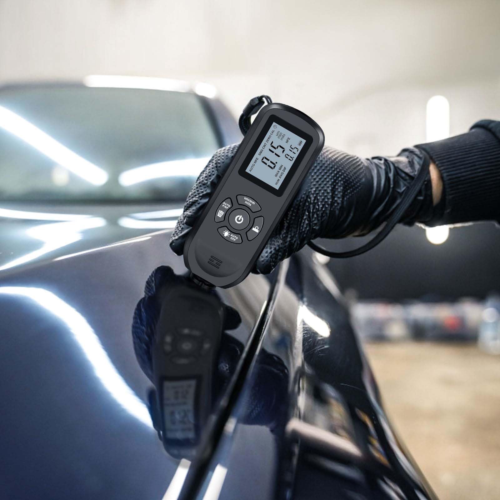 Miernik grubości lakieru LCD z 6 foliami kalibracyjnymi, automatyczne rozpoznawanie, 3 tryby wykrywania, automatyczne wyłączanie, do warsztatu malarskiego