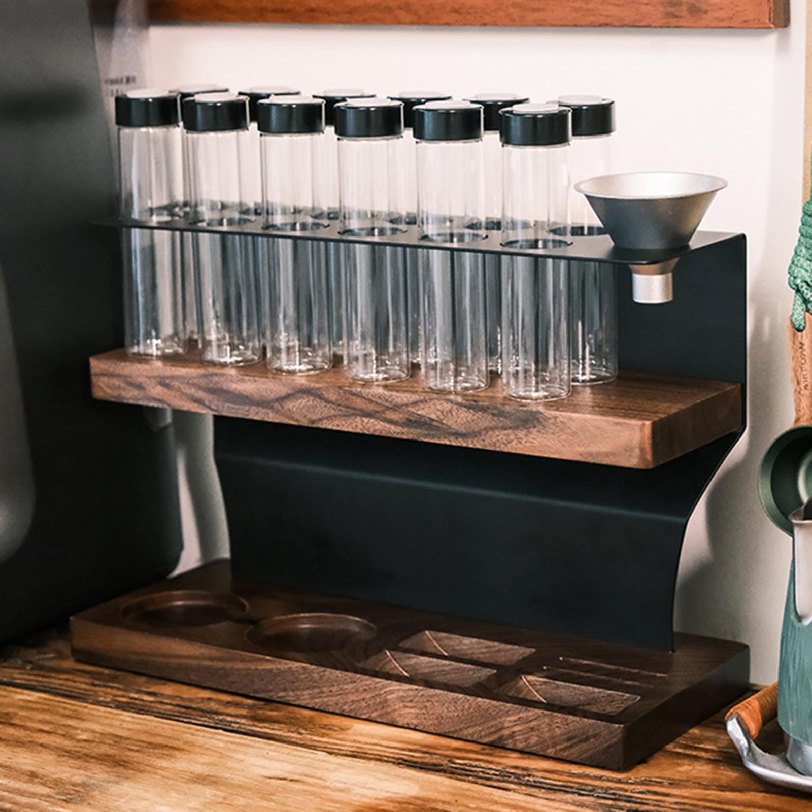 Kaffeebohnen-Aufbewahrungsröhren, 12 Holzdosen mit Trichter, Einweg-Auspuffventil, je 23–25 g Kapazität für Frische und Geschmackserhaltung