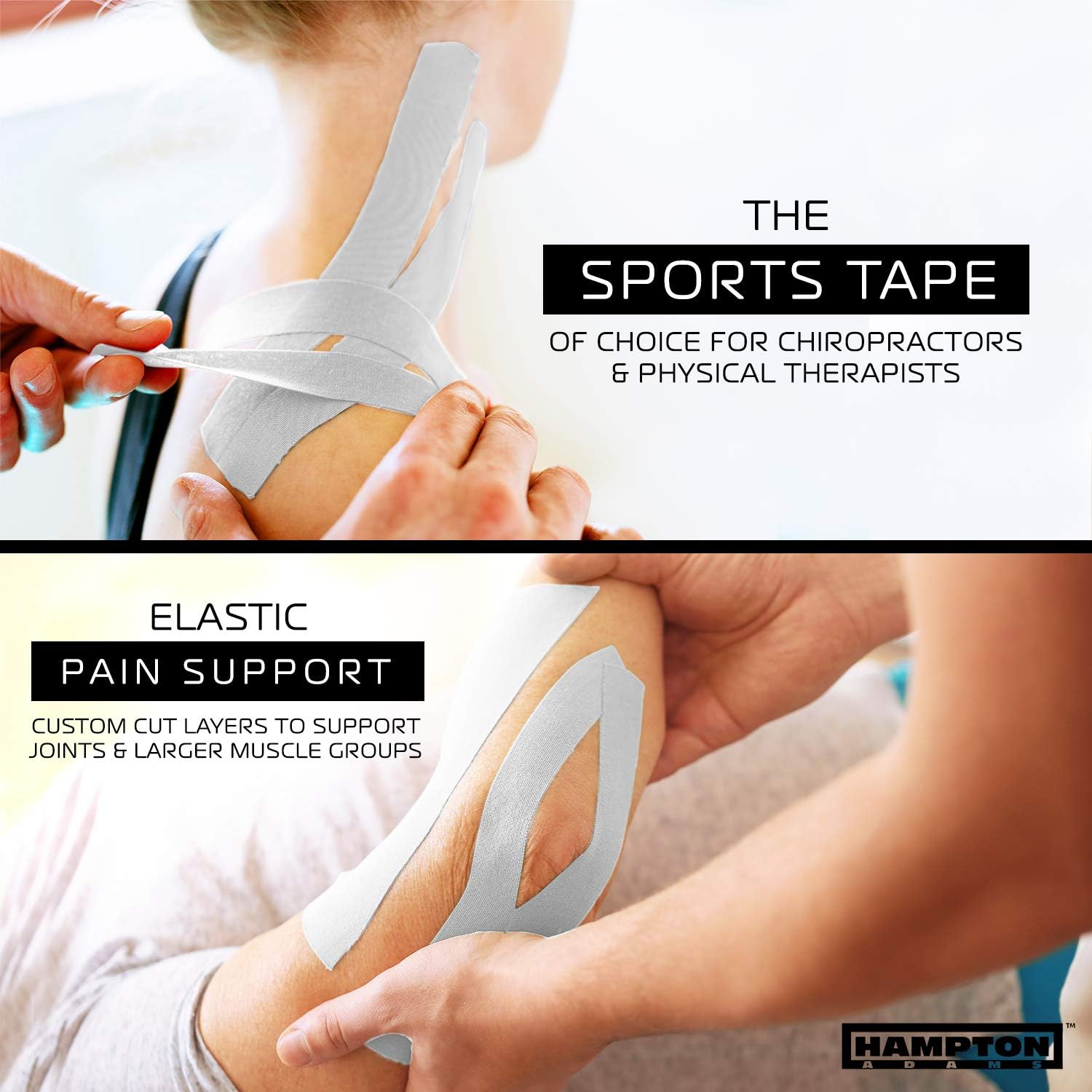 Hampton Adams | As Seen on Shark Tank | Elastic Kinesiology Tape (Bulk Roll) | 135ft Uncut | Supports & Protects Muscle Wrist Knee Shoulder Back Plantar Fasciitis | Waterproof Hypoallergenic