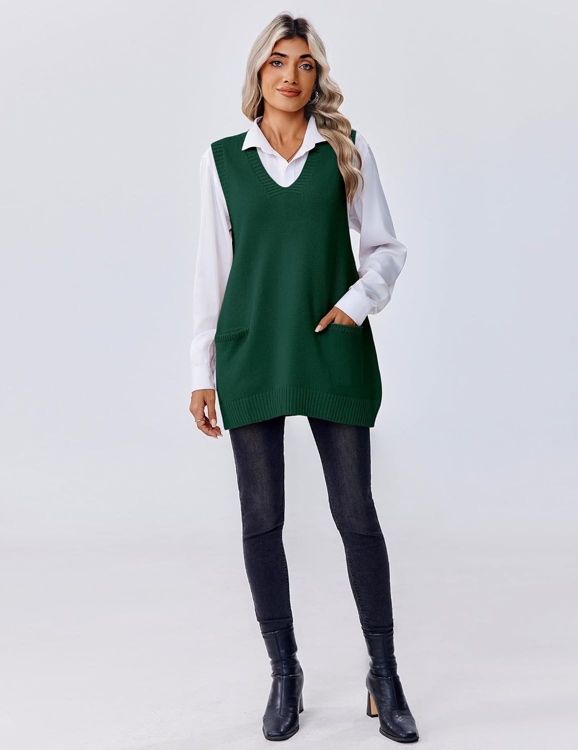 Zeagoo Women's Sweater Vest 2026 Oversized Sleeveless V Neck Pullovers with Pocket Knitted Fall Outfits - Image 4