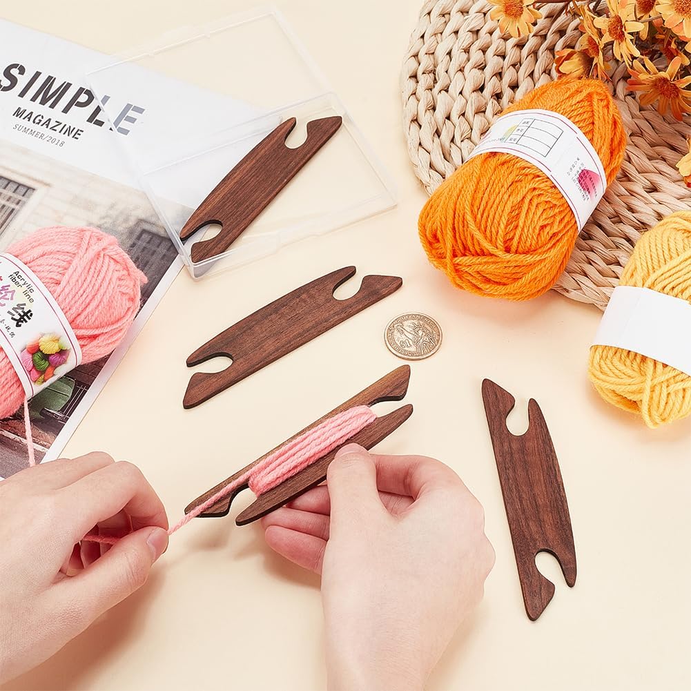 BENECREAT 4Pcs Walnut Wood Knitting Loom Shuttles, Brown Weaving Shuttle, Handcrafted Knitting Weaving Loom Tools for Weaving DIY Craft Weaving Accessories, 4.7x1inch, 3mm Thick