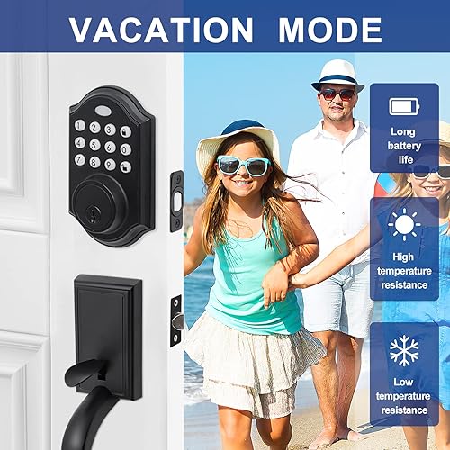 Miniatura 8 de GlasFlength Juego de manijas de puerta dobles con cerrojo de seguridad, cerradura electrónica de puerta de entrada sin llave con mango para puerta