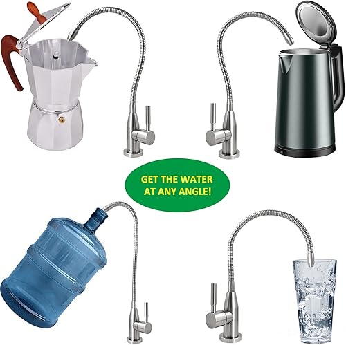 Miniatura 2 de Grifo de agua potable con cuello de cisne flexible, grifo de filtro de agua giratorio de 360 grados, grifo de fregadero de barra de cocina de acero