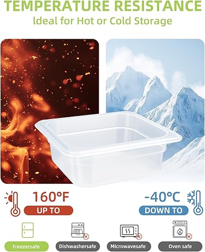 Miniatura 7 de Paquete de 6 bandejas de plástico para alimentos con tapas, tamaño 16 recipientes comerciales de almacenamiento de alimentos para fiestas, catering,