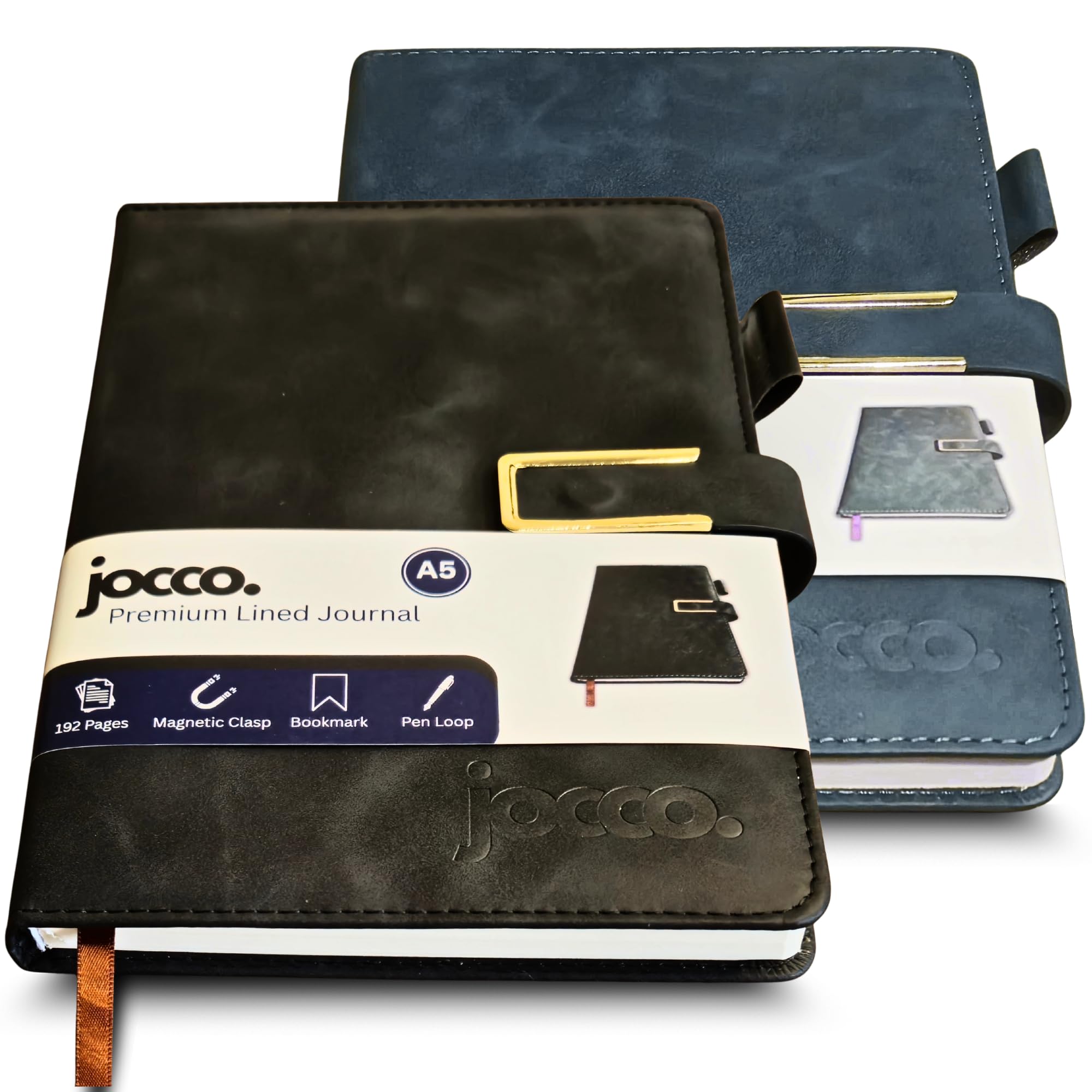 Jocco A5 Set of 2 Premium Lined Notebooks (Onyx Black & Steel Blue)
