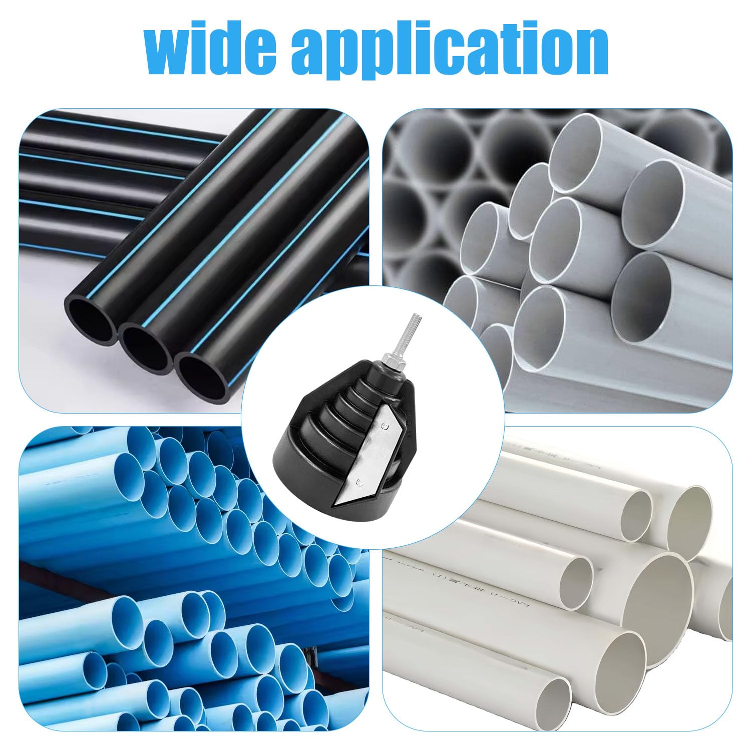 Ébavureur pour Tuyaux Plastiques, pour 20, 25, 32, 40, 50, 63 mm | Ebavureur avec Raccord pour Foret et Tournevis pour Tuyaux PE, PVC et PP, Noir
