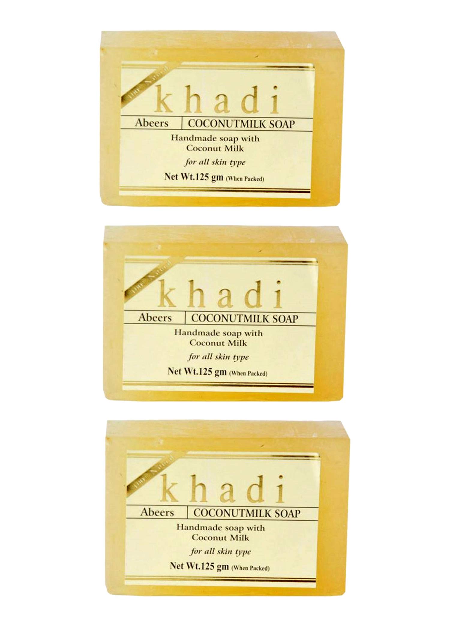 Khadi Abeers Coconut Milk Soap Bar for Deep Exfoliation, Control Dark Spot Acne, Glowing Skin| Hand-Made Organic Natural |Paraben & Sulphate Free |For Men Women All Skin Face Body Bath (125gms), Pack of 3