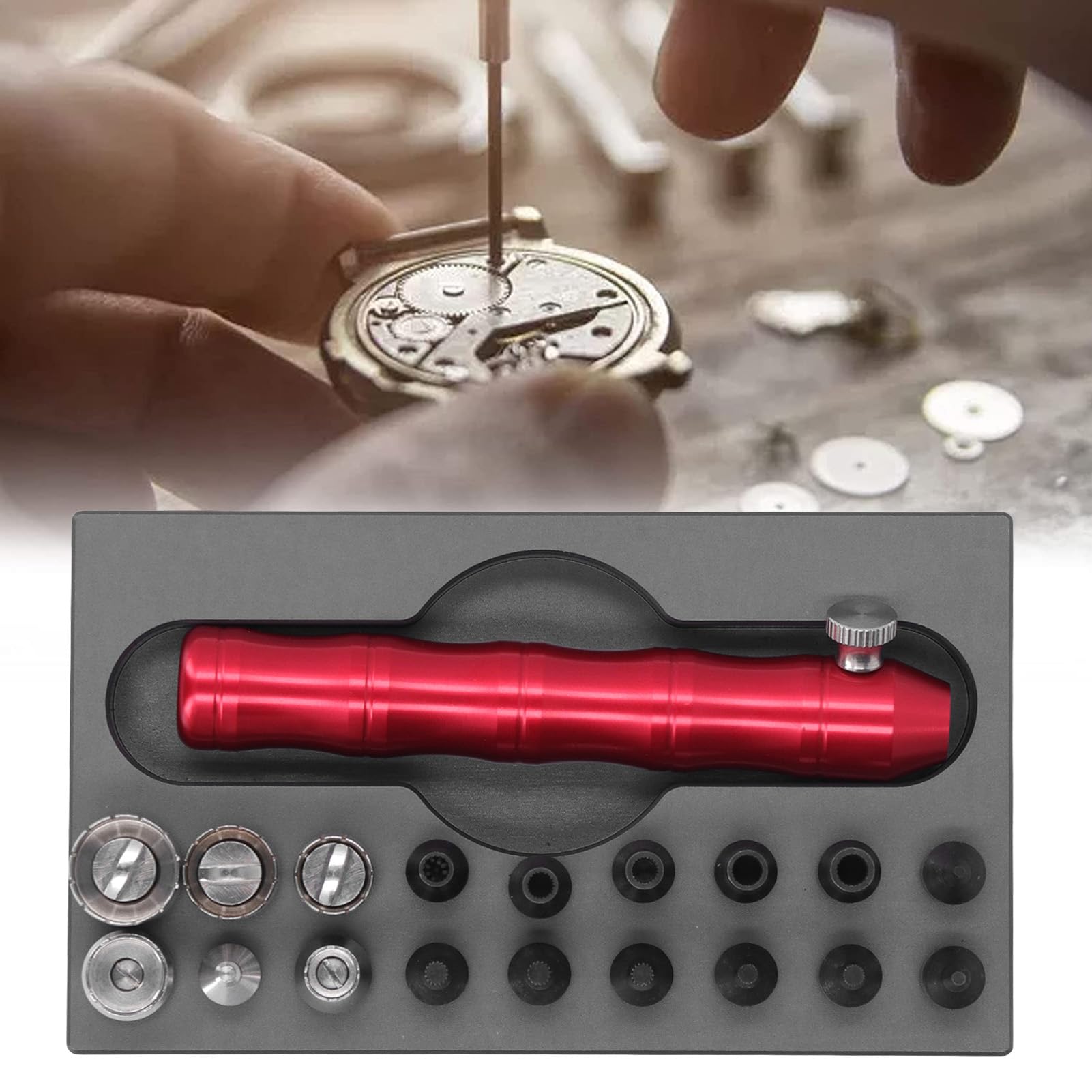 Herramienta de Extracción de Tubo de de Reloj, Herramientas de Reparación Prácticas de Acero de Aleación Portátil para Relojeros, Rojo y Negro