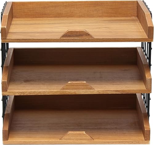 Miniatura 7 de Elegant Designs HG1022-NWD - Organizador de escritorio de madera para oficina en casa, bandeja para cartas de correo con 3 estantes, madera natural