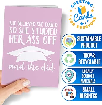 Funny and original graduation card for her with envelope | Inspirational card for women from mom, dad, friend... Fun and empowering present for graduation day.