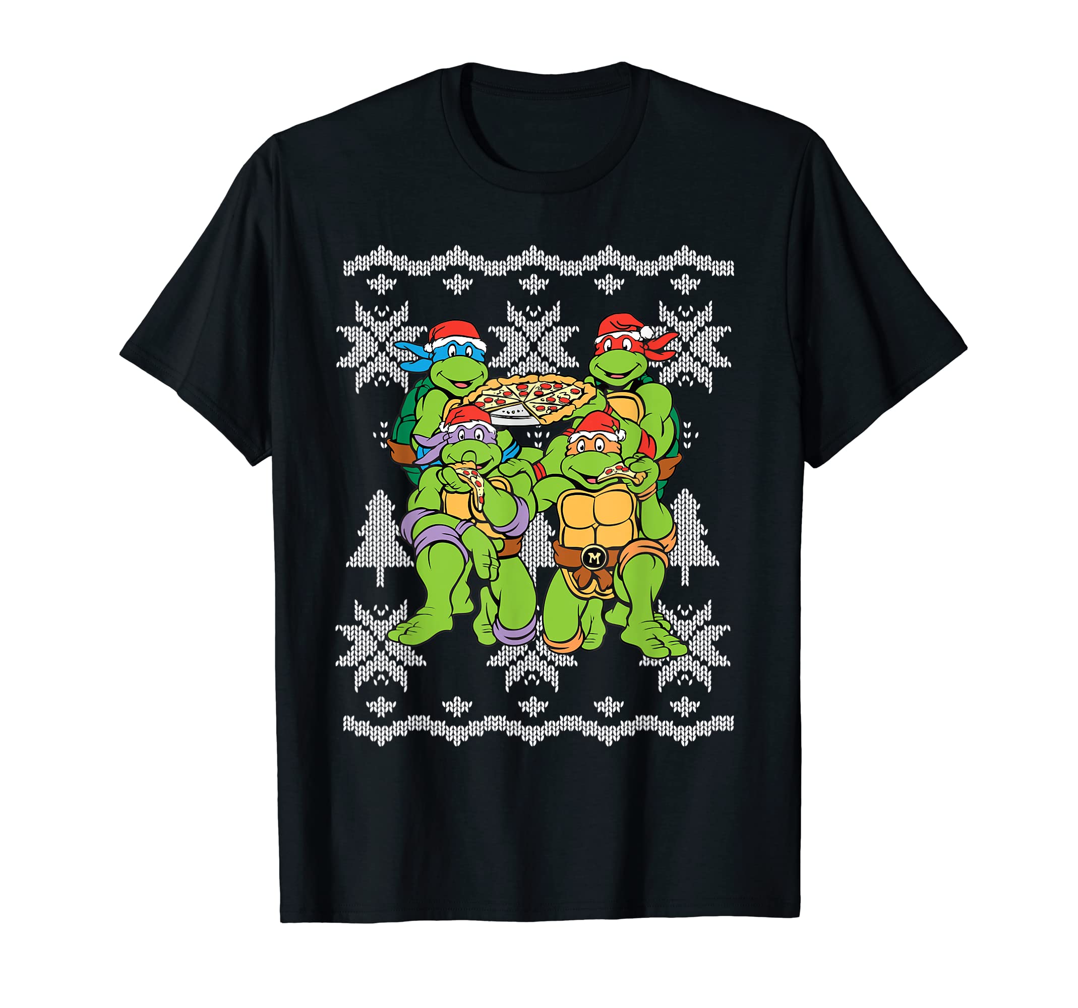 Teenage Mutant Ninja TurtlesTMNT Ugly X-Mas Snow Flakes With Santa Hats T-ShirtOEKO-TEX STANDARD 100