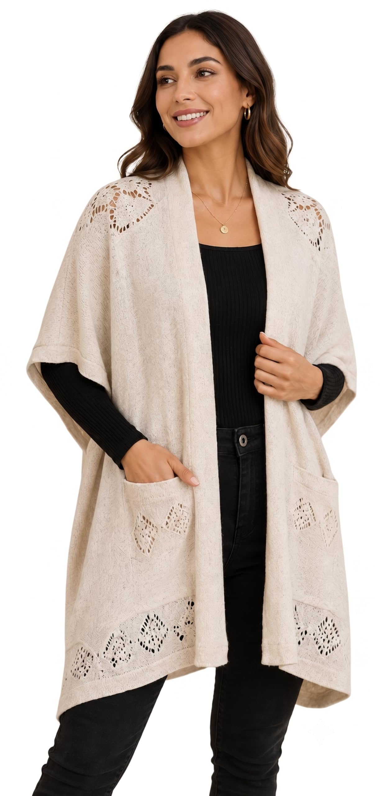 Women Winter Kaftaan Style Shrug Off White-picture-37