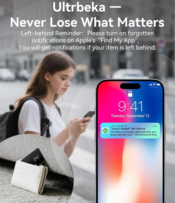 Ultrbeka Rechargeable Ultra-Thin Wallet Tracker Card 0.094in IP68 Waterproof Bluetooth Tracker for Wallets, Passport, Work with Apple Find My, iOS Only [Apple MFi Certified]- 3pcs