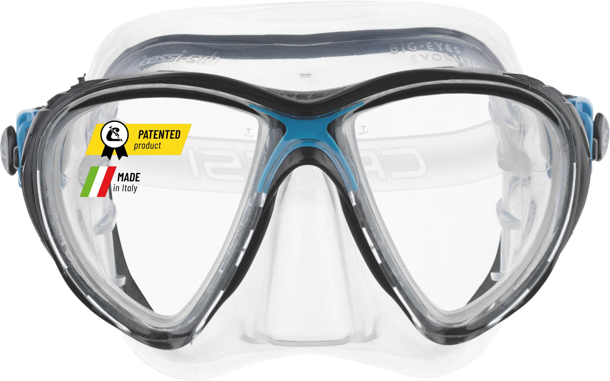 Cressi Big Eyes Evo & Alpha Ultra Dry Snorkel Set Adults - Silicone Snorkel Mask - Dry-Top Breathing Tube - Fit Diving Mask - Clear/Blue