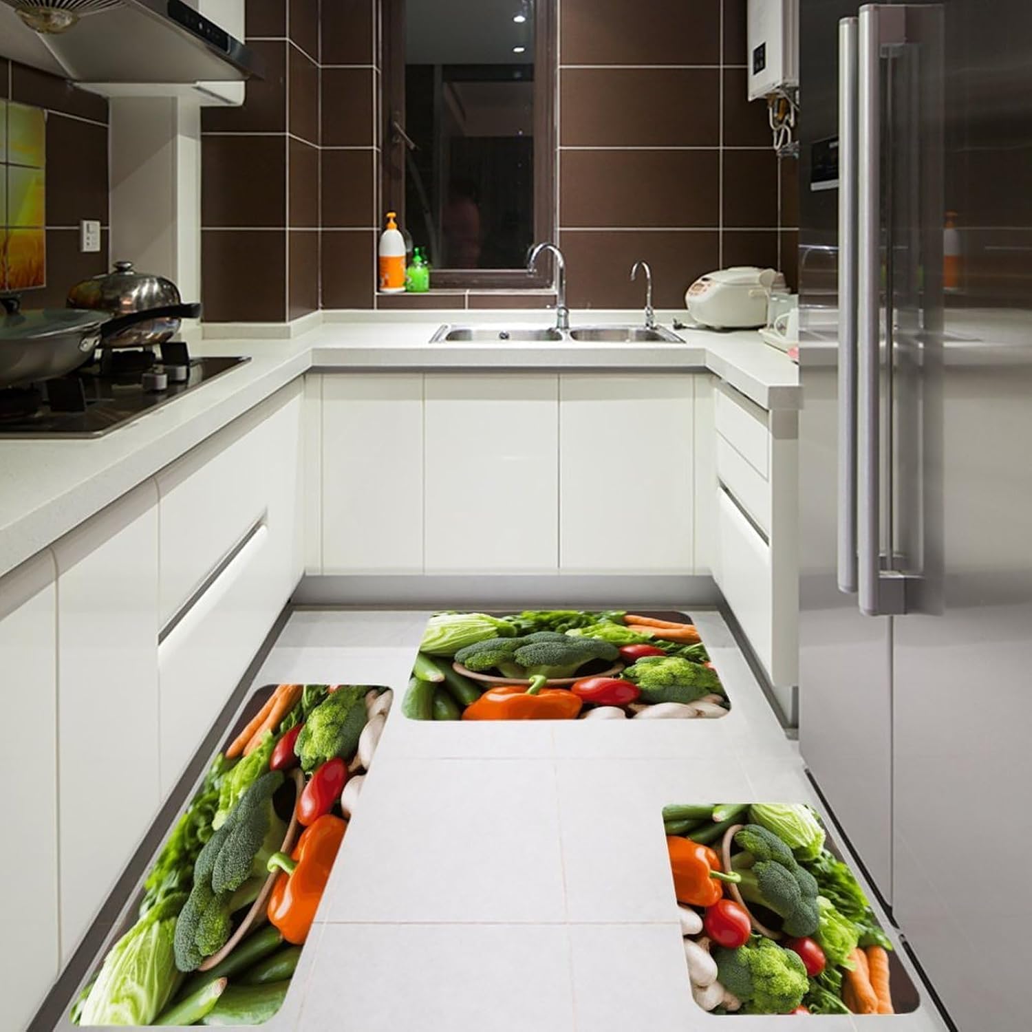 Nutritious Vegetables Kitchen Rugs Sets of 3 Washable Non Slip Kitchen Rug Water Resistant Carpet Piece Anti Fatigue Kitchen Mats Soft Comfort Standing Mat Modern Area Rug