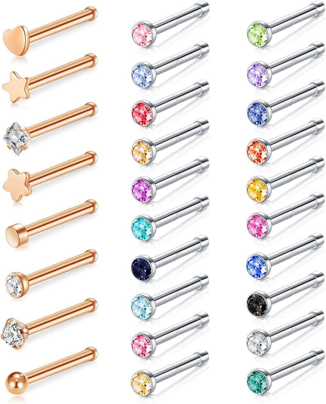 20 Gauge Nose Stud Rings Surgical Steel Nose Pin Bone Studs Nose Piercing Jewelry Set L Shape Nose Studs Screw Surgical Stainless Steel Nose Rings Hoop