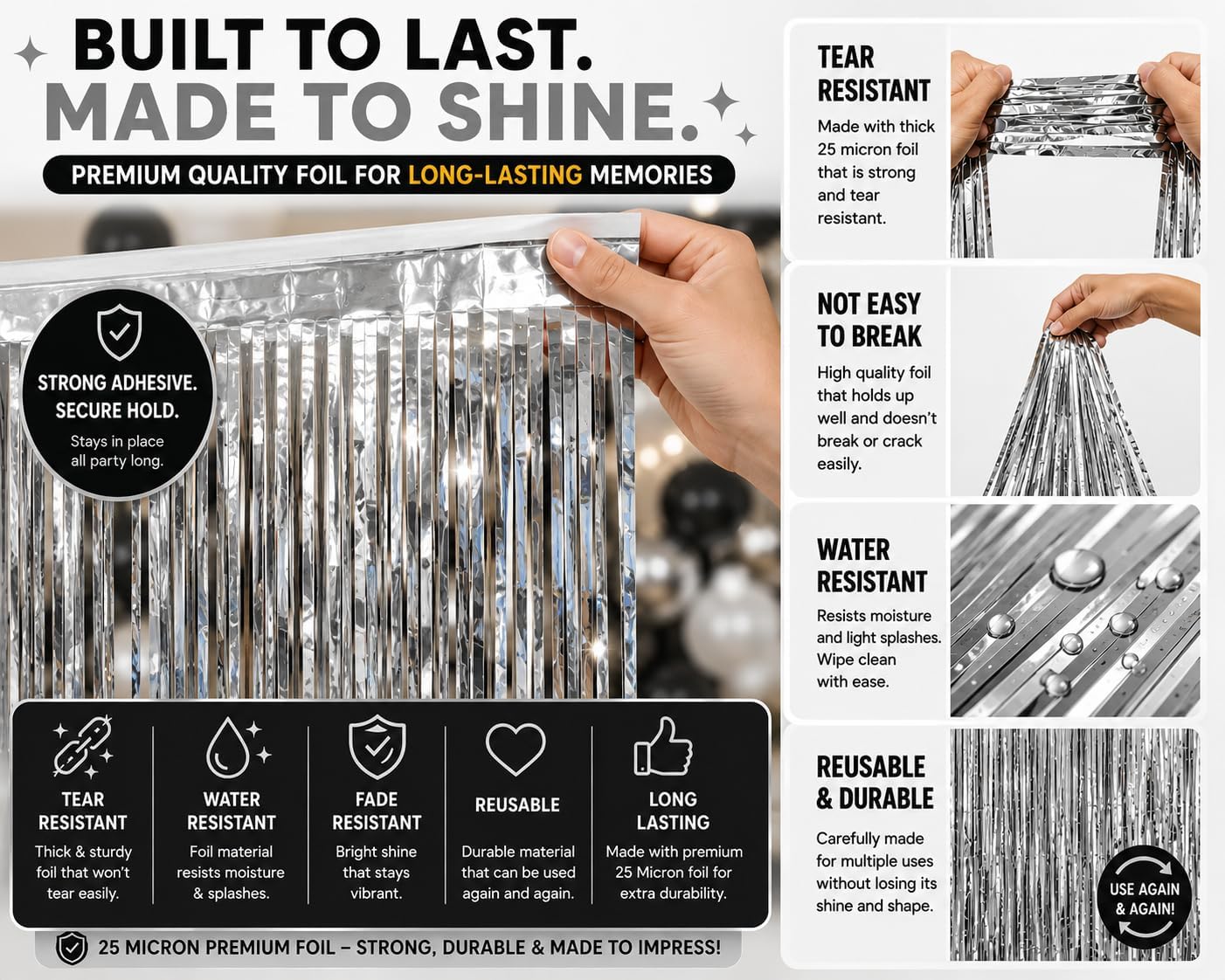 Silver Backdrop 2 Pack, Tinsel Backdrop 3x9FT with Birthday Banner, Silver Tinsel Foil Fringe Curtain for Birthday Party Decorations, Photo Booth Props, Party Supplies