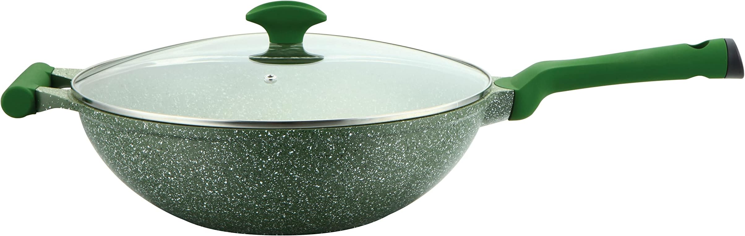 Prestige Essentials Wok Pan 32 Cm | Induction Compatible Non Stick Pan | Granite Coted Cooking Pot | Green - PR81118