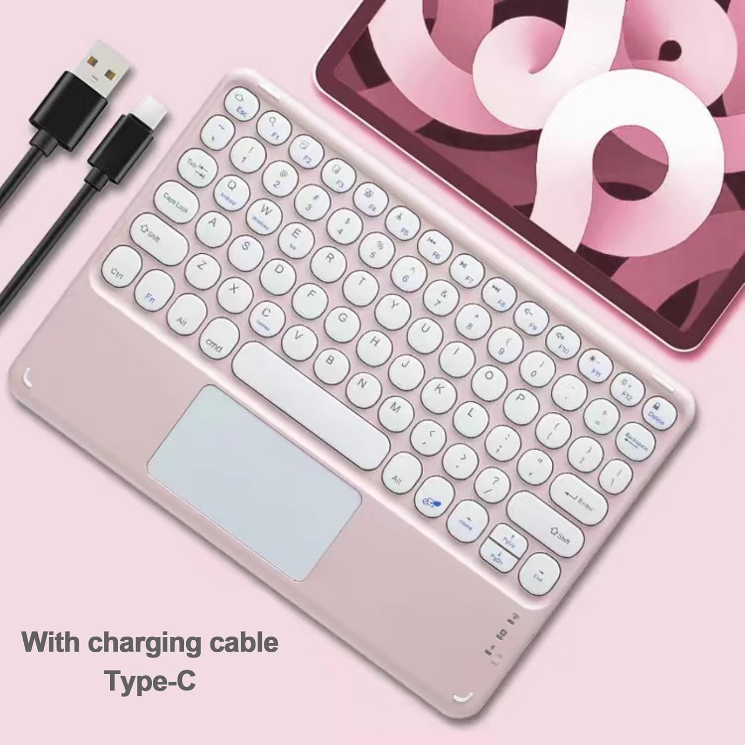 Thanice Wireless Keyboard with Touchpad, Ultra-Slim Portable Rechargeable Bluetooth Keyboard, Trackpad for iPad/iPad Pro and Other iOS Android Windows Devices (Pink)