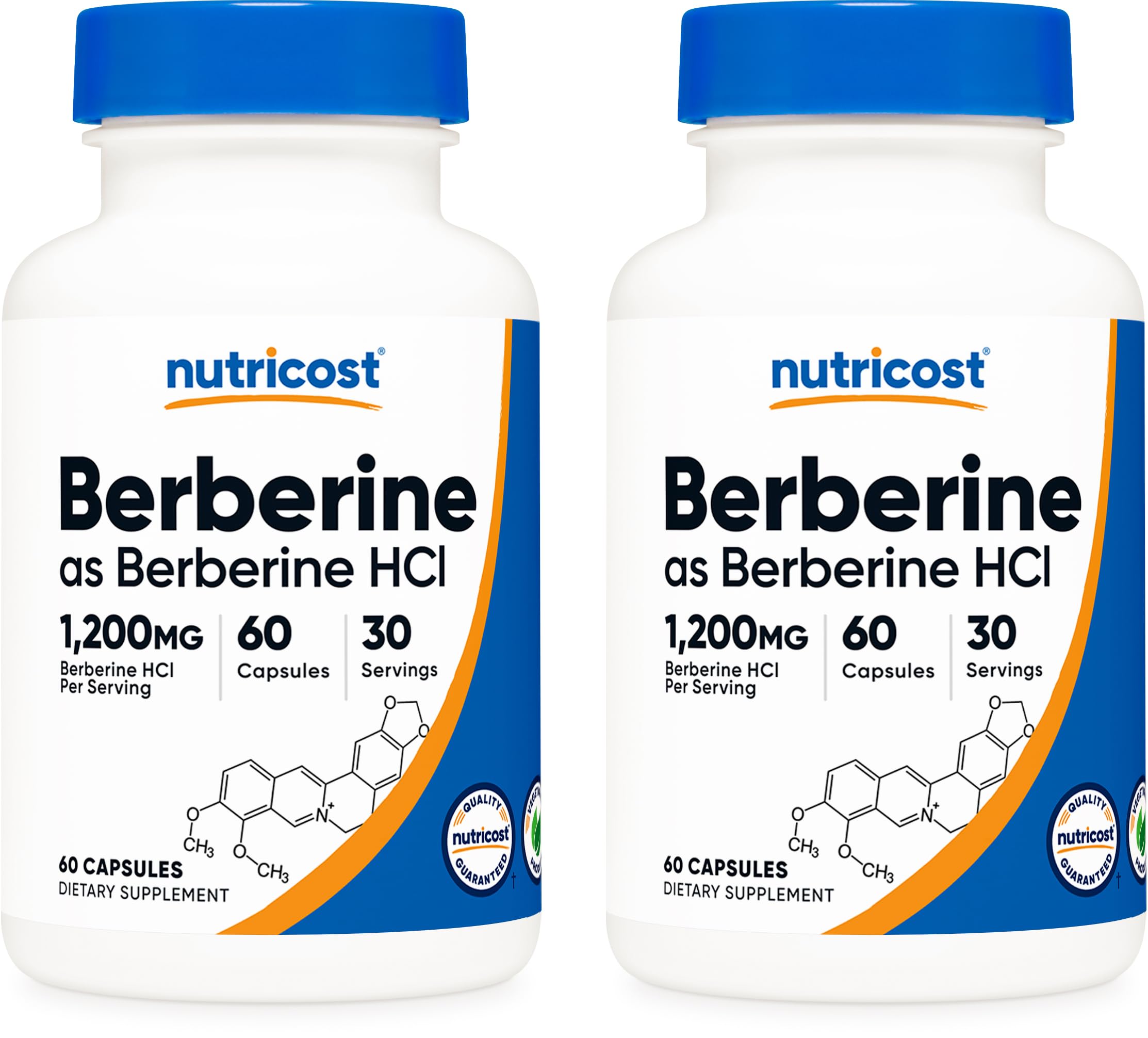 Nutricost Berberine HCl 600mg, 60 Capsules (2 Bottles) - Gluten Free, Veggie Caps, Non-GMO