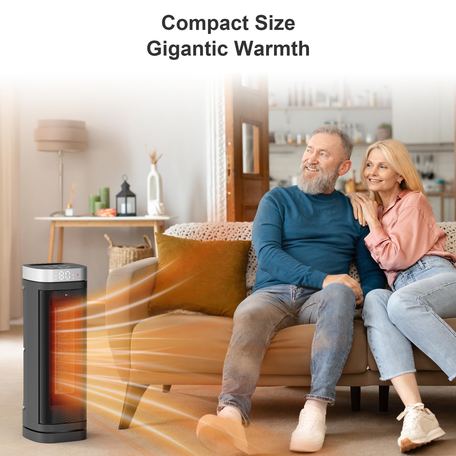 Space Heater, WINHL 17 Inches Electric Heaters for Indoor Use with Thermostat and Remote, 70°Oscillation, 12H Timer, 5 Modes, 1500W PTC Ceramic Fast Safety Heat for Office Bedroom Home