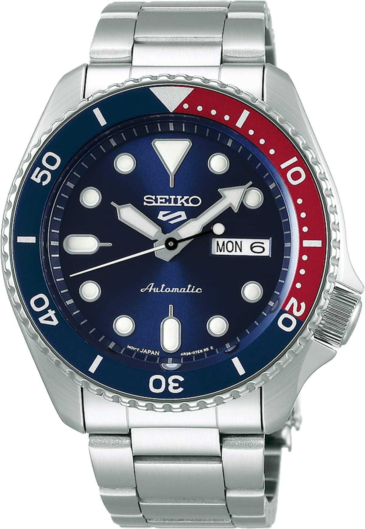 Seiko SRPD53 Men's 5 Sports SKX Sports Style Automatic Mechanical Wristwatch, Limited Edition, Blue x Red, blue/red, Bracelet Type