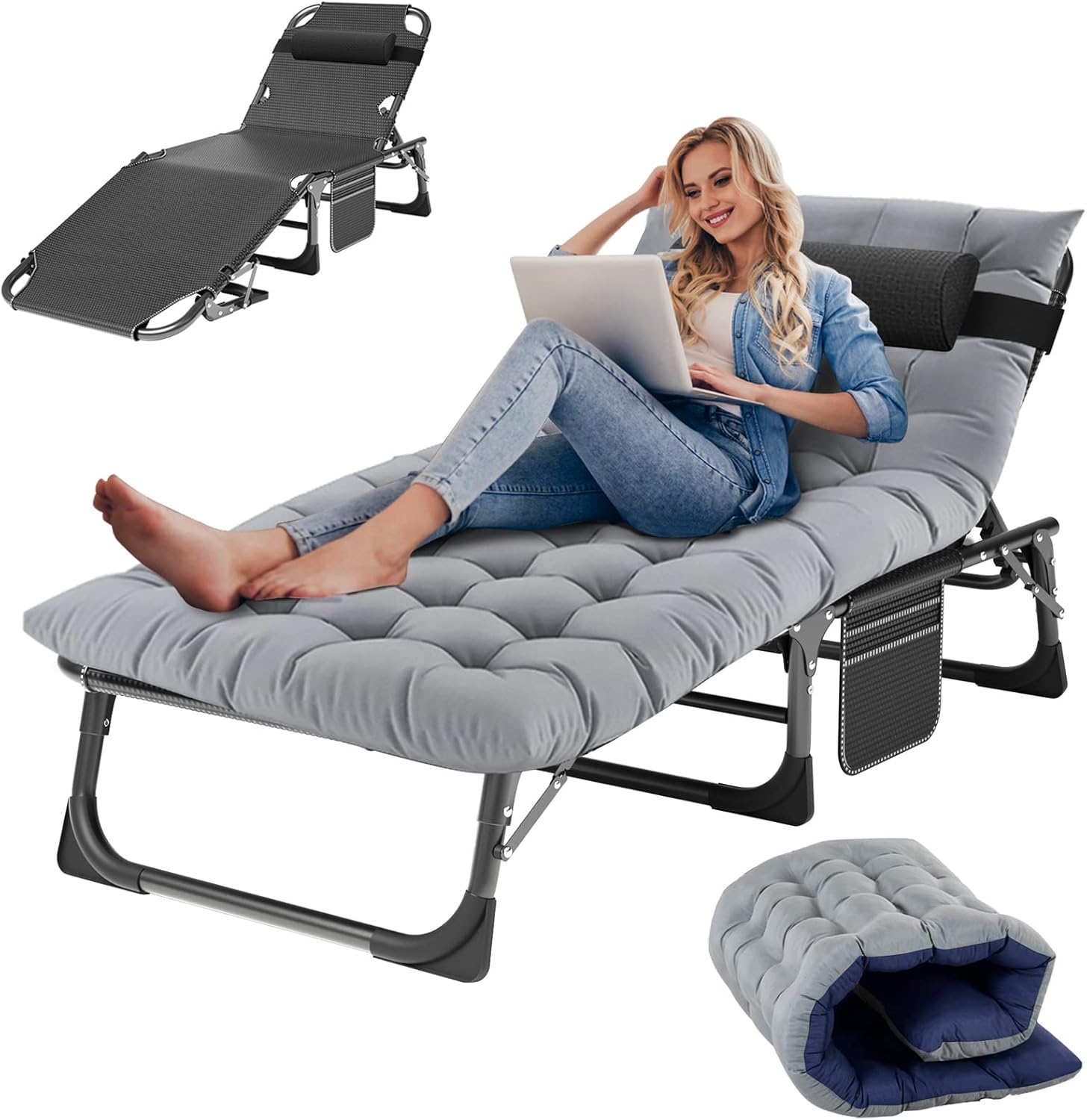 Slsy Folding Lounge Chairs Outdoor, Adjustable Sleeping Cot