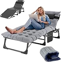 Vista 9 de Slsy Sillas plegables para exteriores, silla ajustable para dormir, cama plegable portátil, tumbona para exteriores, playa, césped, camping