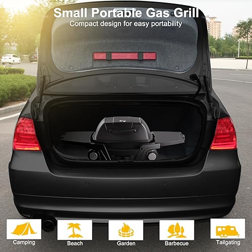 Miniatura 3 de Parrilla de gas propano portátil, parrilla de gas portátil de 2 quemadores, pequeña parrilla de gas de mesa, parrilla de gas de 24000 BTU barbacoa