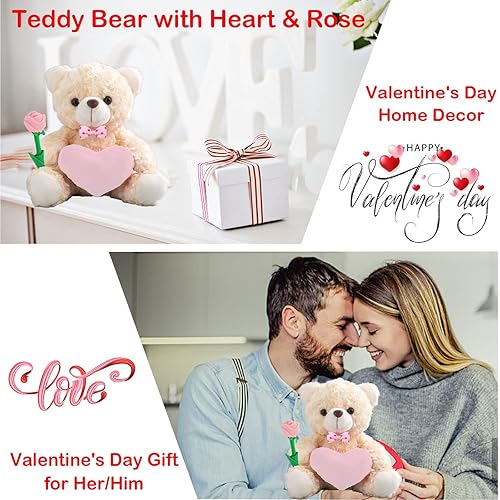 Miniatura 6 de Oso de peluche personalizado con foto y texto personalizado en el corazón, oso de peluche de San Valentín con lazo y rosa como regalo Im Sorry para