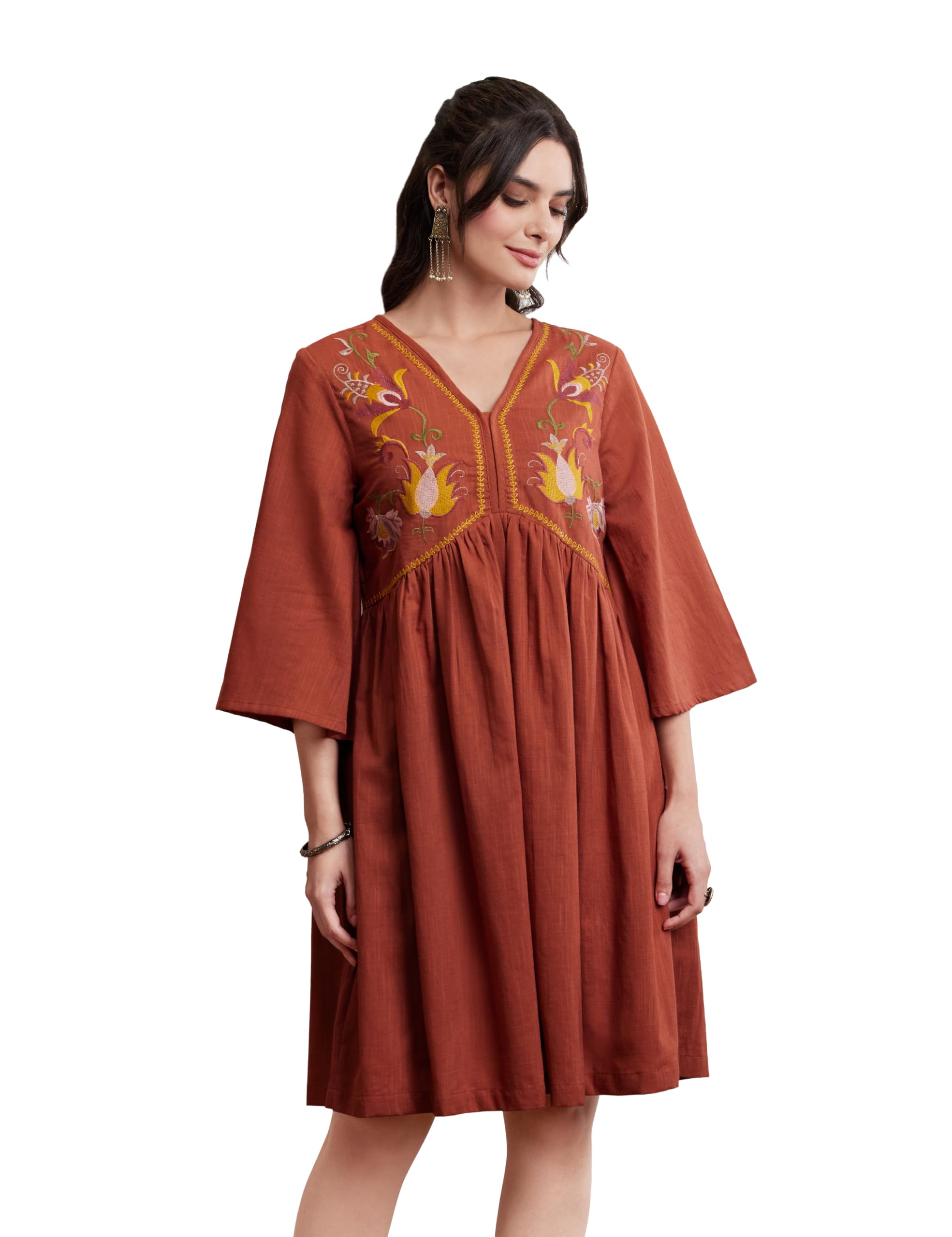 amazon brand - myx Women's Cotton Embroidered Dress | A-Line | Knee-Length | Casual Summer Outfit (Available in Plus Sizes)-picture-30