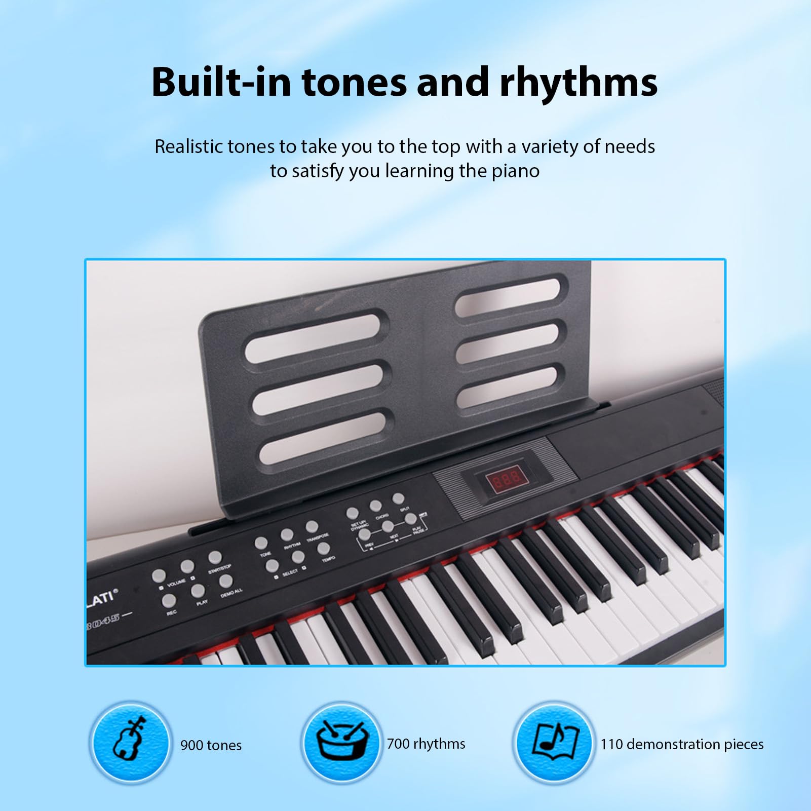 Fafeicy Digitalpiano mit 88 Tasten, Vollwertiger Gewichteter Tastatur, 900 Klangfarben, 700 Rhythmen, 110 Demo-Songs, Bluetooth-MIDI-Unterstützung für Anfänger und Profis (EU-Stecker)