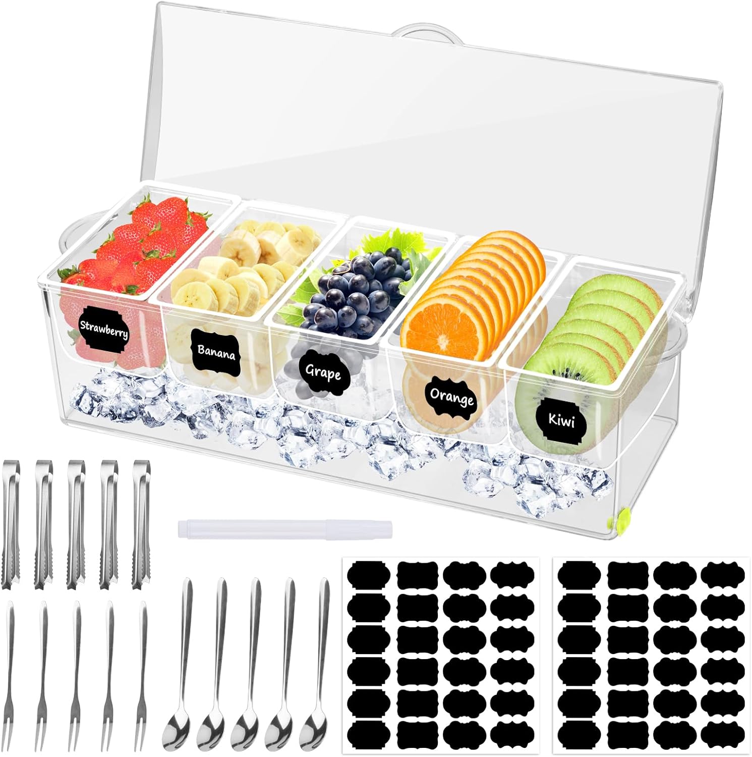 Misty Stream Refrigerator Sorting Box with 5 Removable Compartments Fresh-keeping Box Portable Transparent Safety for Outdoor BBQ