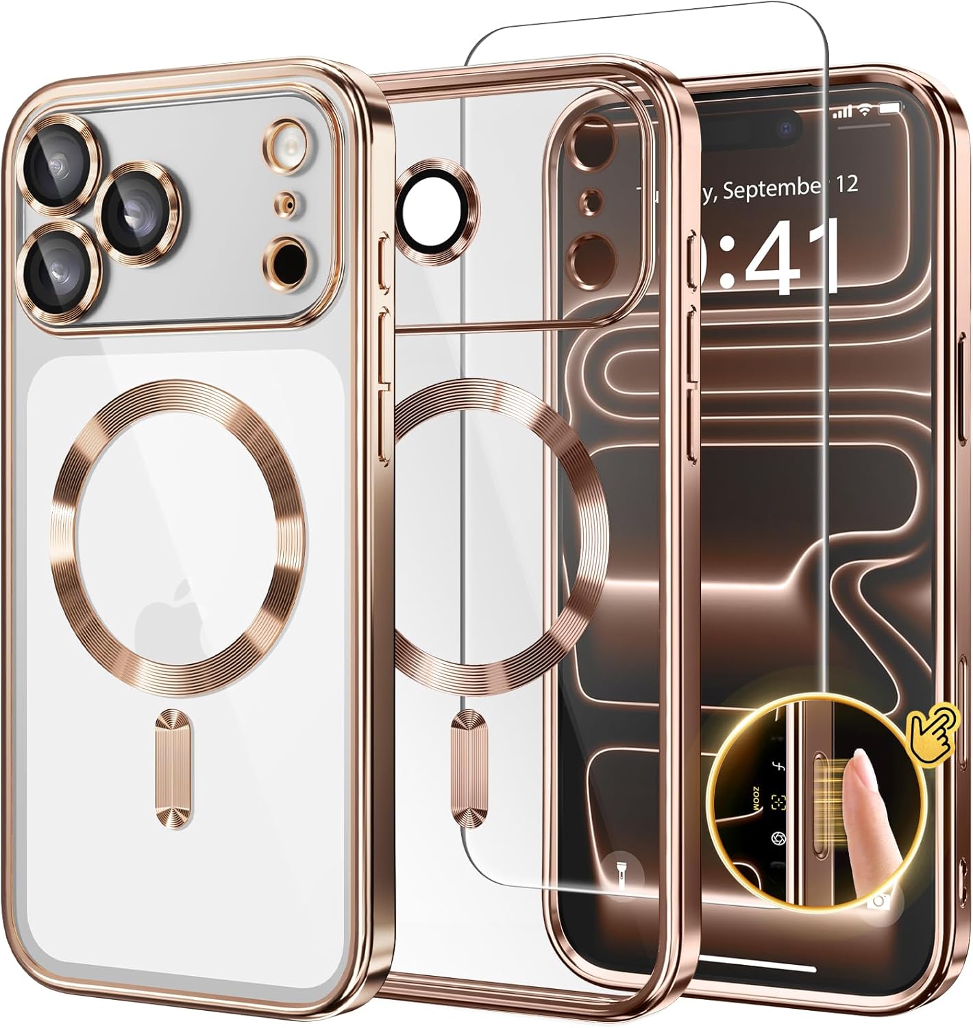 Photo 1 of  GolbinBox Magnetic Case for iPhone 17 Pro Max with Screen Protector, [Compatible with MagSafe][Camera Protection][18FT Military Protection] Slim Shockproof Phone Case for 17 ProMax, Rose Gold/Clear 