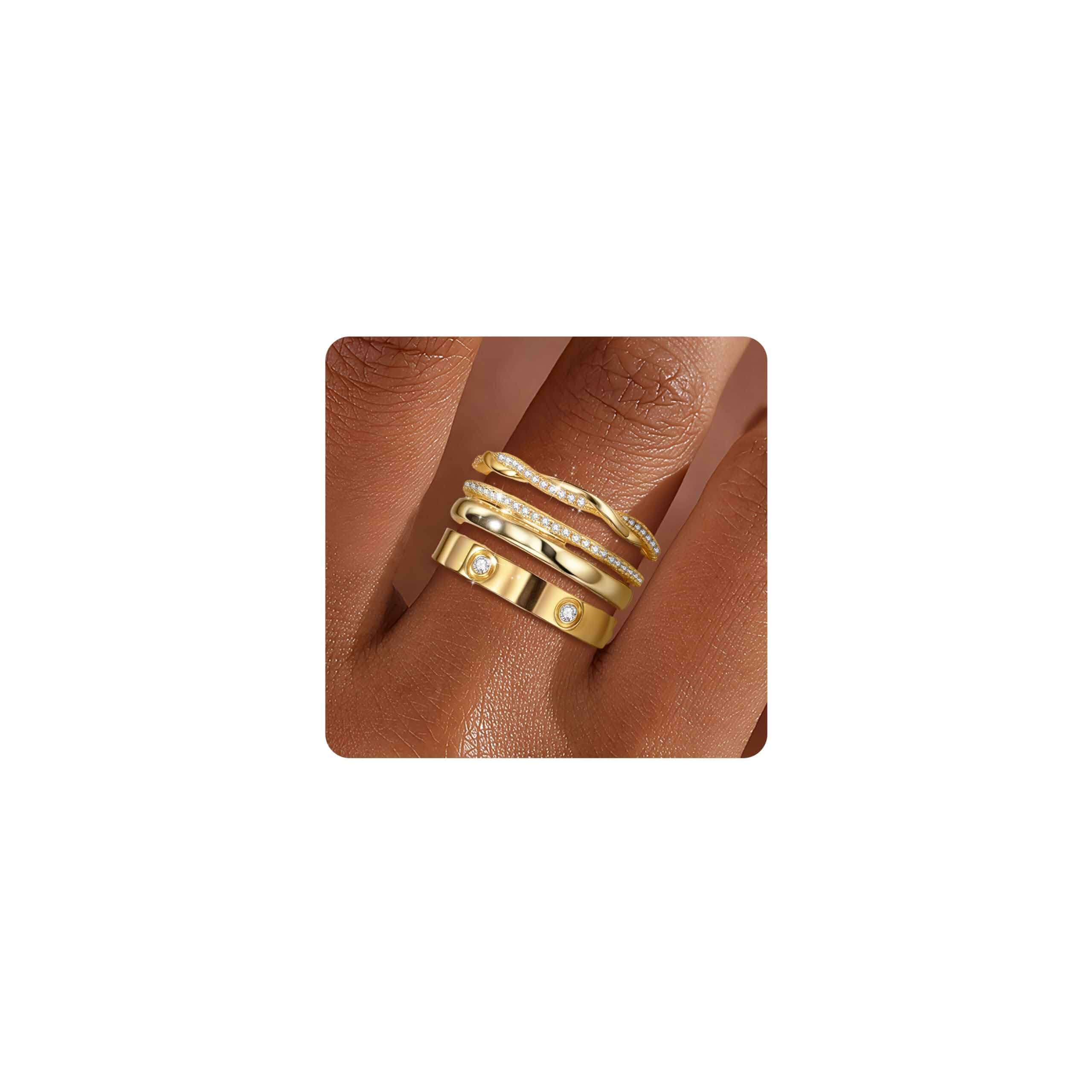 Stackable Rings for Women Non Tarnish 14k Gold Plated Rings Twist Gold Ring Stack Cubic Zirconia Ring Set Dainty Trendy Minimalist Statement Layered Bands Size 5-10