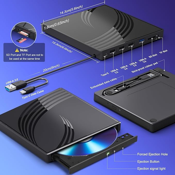 Unidad externa CD/DVD para laptop con estuche miniatura 5