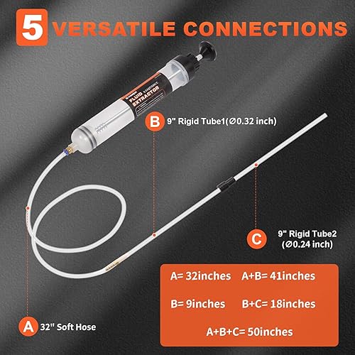 Miniatura 4 de Bomba extractora de líquidos automotriz de 500 CC, jeringa de cambio de aceite con manguera suave adicional de 32 pulgadas y dos tubos de 9