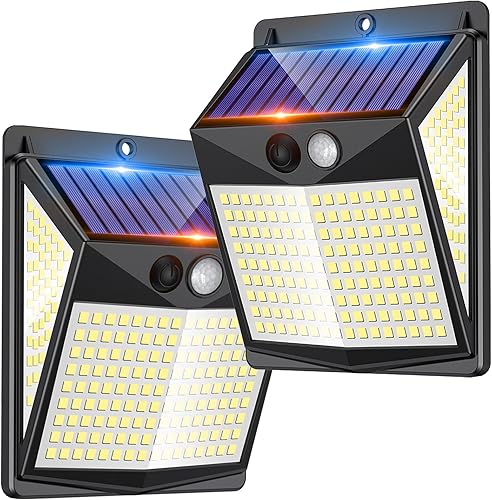 Luces solares con sensor de movimiento para exteriores, lámparas solares con detector de movimiento para exteriores, 238 LED con iluminación de