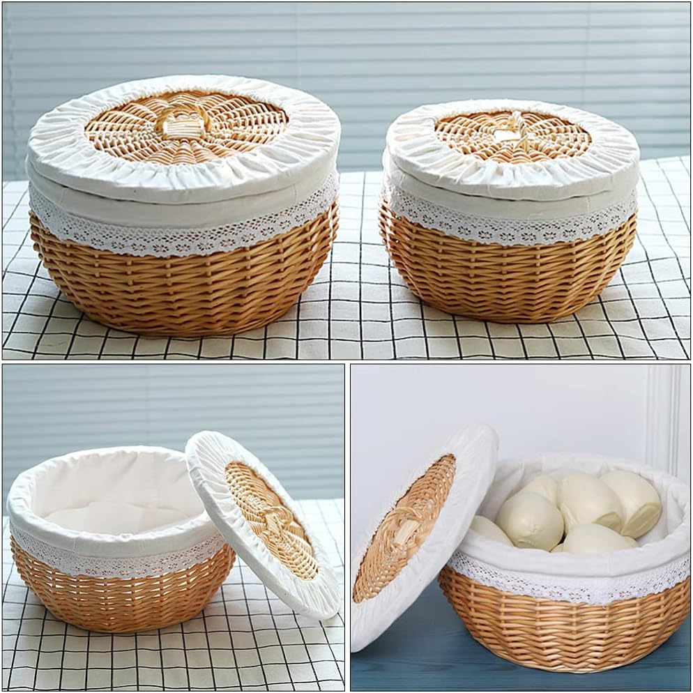 Zerodeko Round Wicker Basket, White and Khaki, 12"