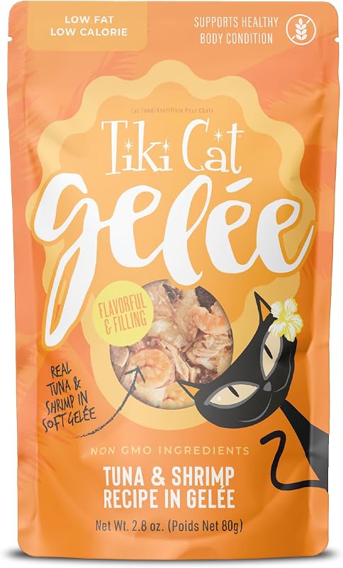 TIKI PETS Tiki Cat Gelée Ração Úmida para Gatos com Atum e Camarão, Sachês de 80 g, Pacote com 12