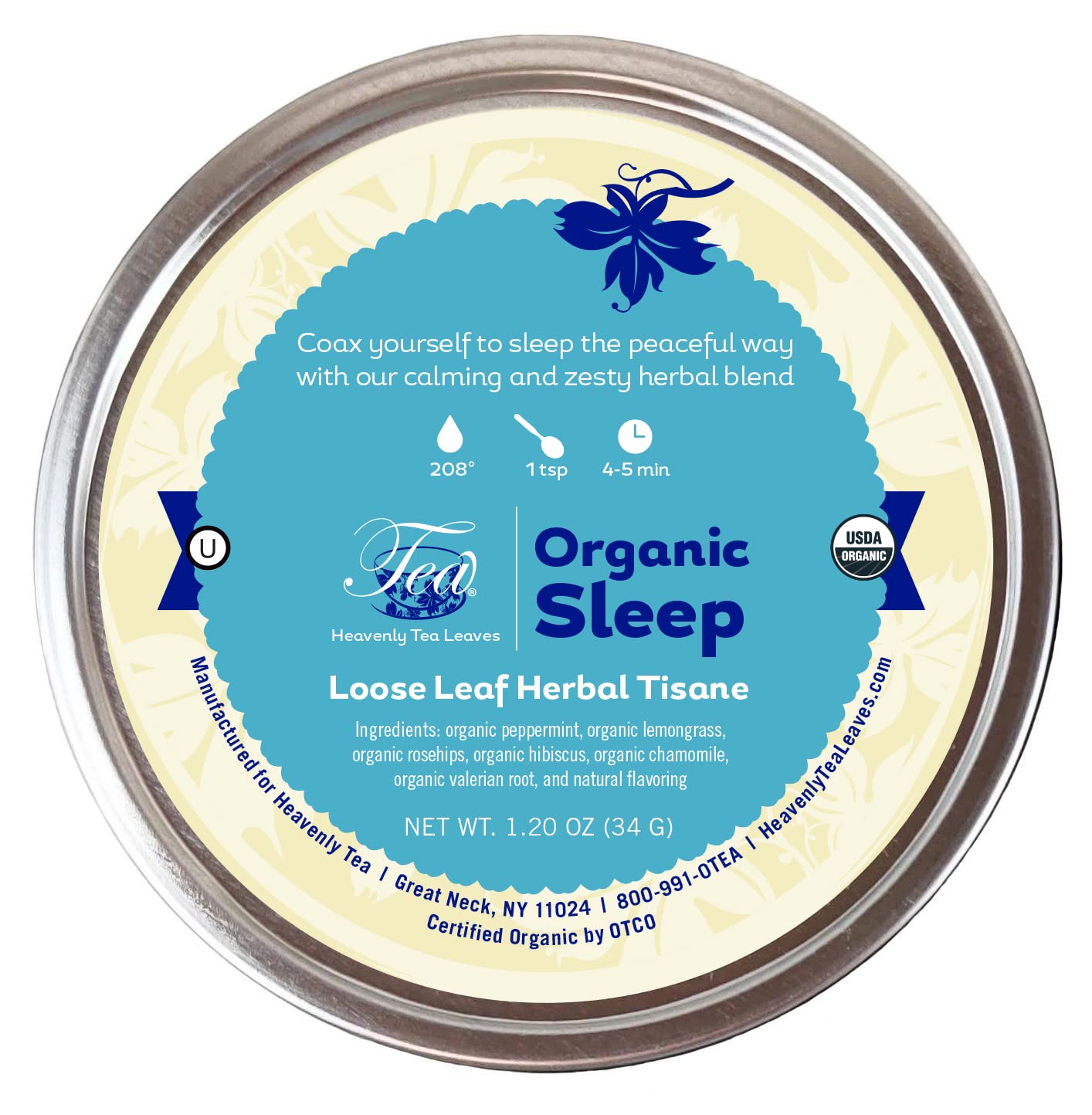 Heavenly Tea Leaves Organic Sleep, Loose Leaf Herbal Tea Tin, 1.2 Oz. (Approx. 20 Cups) - Naturally Caffeine Free Wellness Tisane, Relax, Rest