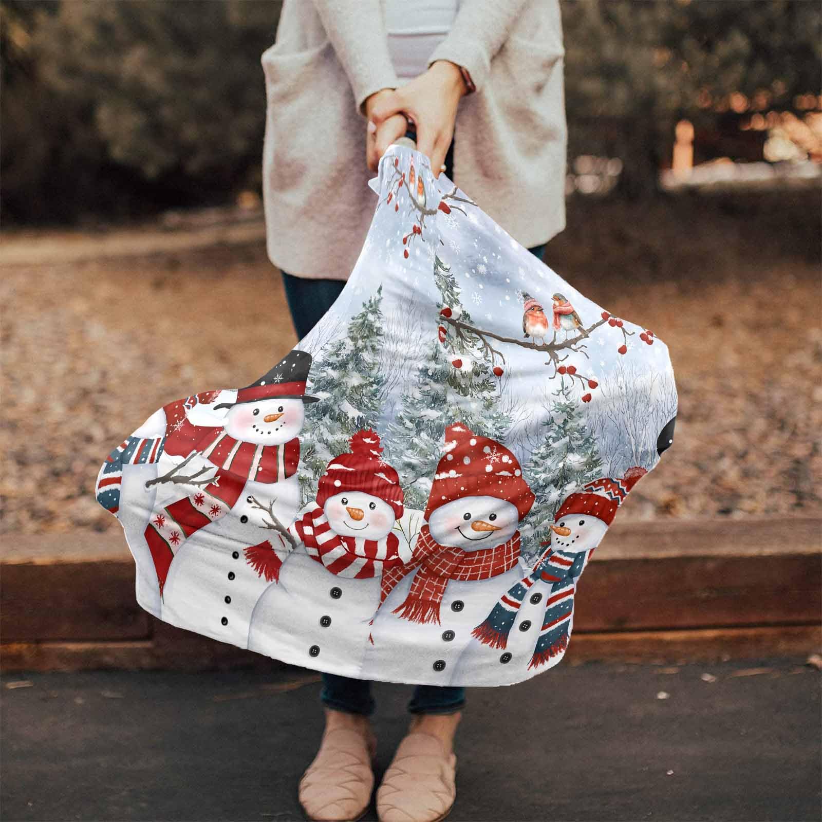 Nursing Cover for Breastfeeding Scarf, Christmas Snowflake Pine Forest Red Snowman Birds Berries Baby Car Covers Super Soft Multi Use for Canopy Shopping Cart Cover Blanket Stroller Cover
