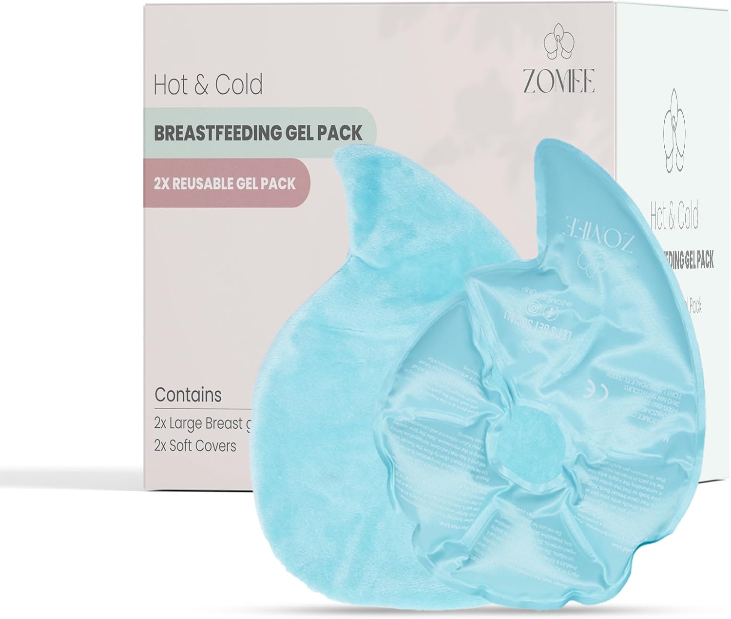 Zomee Hot & Cold Breast Therapy Packs – Reusable Gel Pads for Nursing Pain Relief, Breastfeeding Support, Engorgement & Clogged Ducts – Postpartum Recovery Essentials for New Moms (2-Pack)