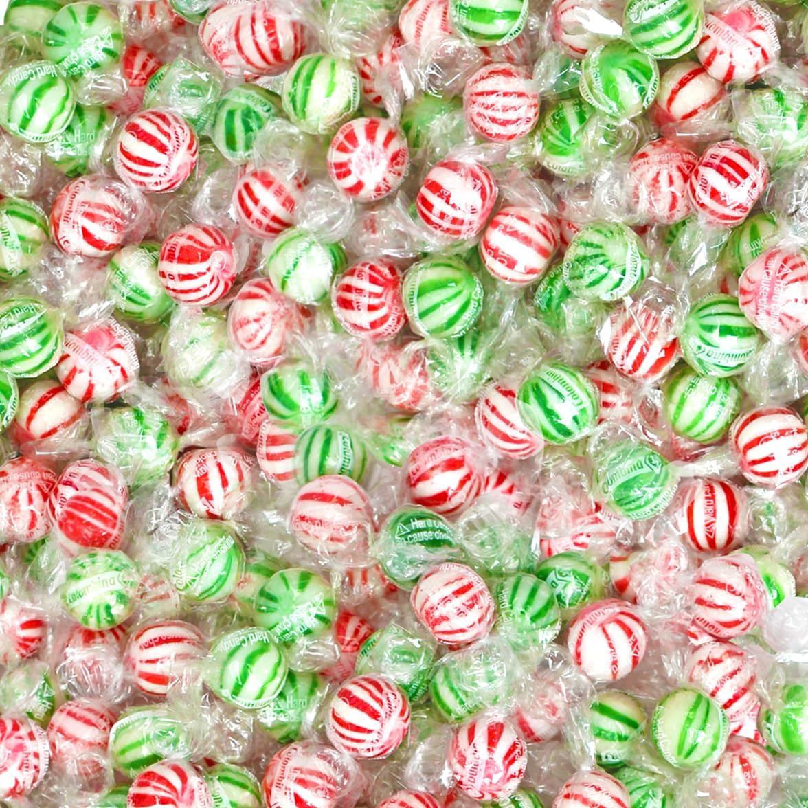 Assorted Jumbo Mint Balls - Peppermint & Spearmint Candy - 5 Pounds - Bulk Mint Hard Candy - Individually Wrapped for Refreshing Office Snack