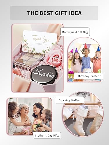 Miniatura 7 de Espejo compacto para bolso, espejos de maquillaje de bolsillo de metal con aumento de doble cara 1X2X (redondo, negro ónix)